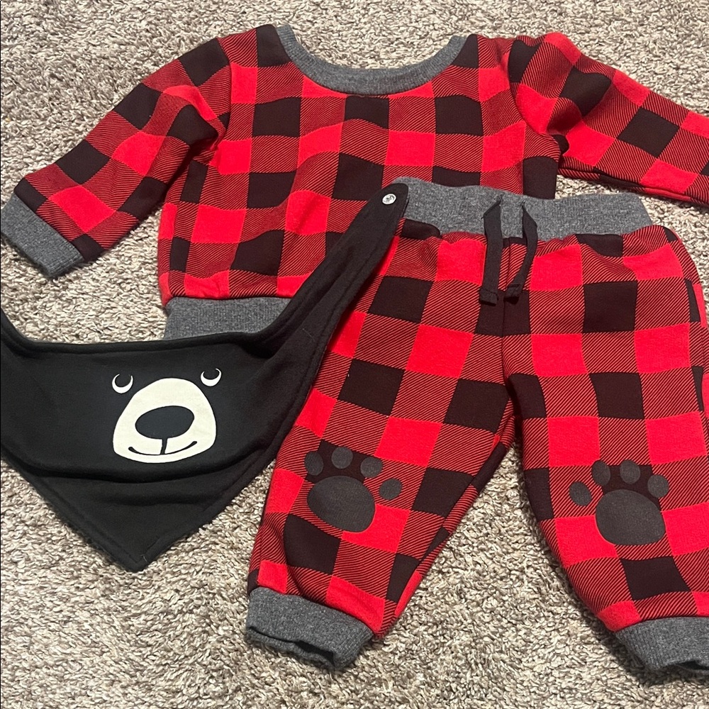 Lullaby Lane Cozy‎ Buffalo Plaid 3 Piece Set 3-6M NWOT